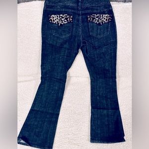 Express boot cut jeans with leopard accent